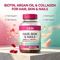 Complément Alimentaire OEM Cheveux, Peau & Ongles en Gélules Molles 165 unités 5000mcg Biotine Huile d'Argan Collagène Marque Privée