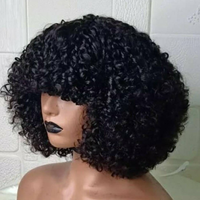 Perruque Pixie Bouclée Double Trame en Cheveux Naturels Bruts, 100% Cheveux Humains Brésiliens pour Femmes Noires, Densité 250%, Noire Naturelle, Longue avec Dentelle