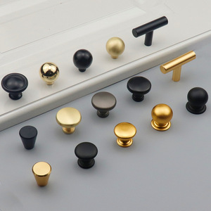 Modern Minimalist Furniture <b>Handle</b> And Knob Aluminum Alloy Single Hole Wardrobe Drawer Durable Round Black Gold - Product Image 1