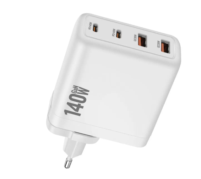 4 Port Travel GaN Wall Charger 140W PD USB-C Power Adapter PD3.1 QC 3.0 Port 100W PD USB C Laptop Charger with US/UK/AU/EU Plugs