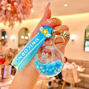 Transparent Acrylic Keychain Colorful Bean Star Moon Rabbit Night Glow Sand Bottle Oil in <b>Key</b> <b>Chain</b> Accessories Wholesale - Product Image 3