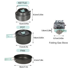 Cuisinière d'extérieur légère Vaisselle de camping pratique 2-3 personnes Pot de pique-nique Théière Combinaison pour voyage et cuisine en plein air - Product Image 2
