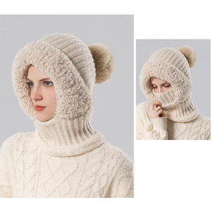Chapeau tricoté écharpe et masque casquette intégrée pour femmes hiver coupe-vent doublé polaire chaud fil acrylique chapeau - Product Image 6