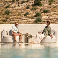 Meubles de jardin de style nordique, canapé pour cour et patio, ensemble en teck massif avec structure en métal, protection contre la pluie et le soleil, pour jardins et villas