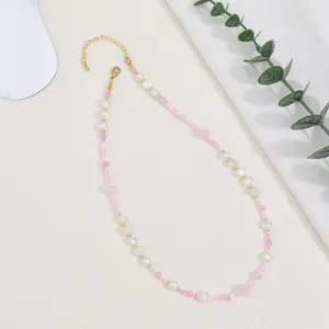 Boho Holiday Beach Summer Handmade Multi Colored Candy Color Bead Natural freshwater Pearl Choker Chain Necklace For Women