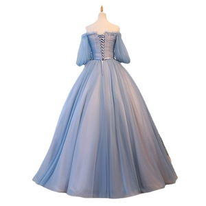 Elegant Off The Shoulder Evening Gown With 3D Flowers Puffy Skirt For Banquet Party Dress - Product Image 5