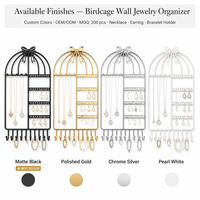 Organisateur de bijoux mural en forme de cage à oiseaux |   Bow Top |   Porte-colliers, boucles d'oreilles et bracelets |   Noir / Or / Blanc |   OEM ODM