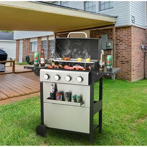 Barbecue au gaz propane 4 brûleurs Db 34200 Btu en acier inoxydable avec table latérale pliable pour barbecue en extérieur - Product Image 3