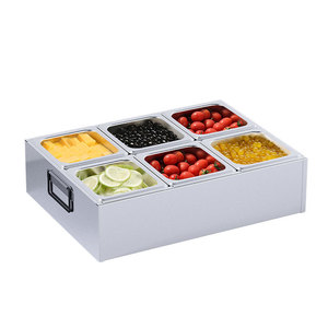 Bandeja de Servicio de Acero Inoxidable con 6 Compartimentos y Doble Fila para Tiendas de Té con Leche, con Asa para Estación de Bebidas - Product Image 1