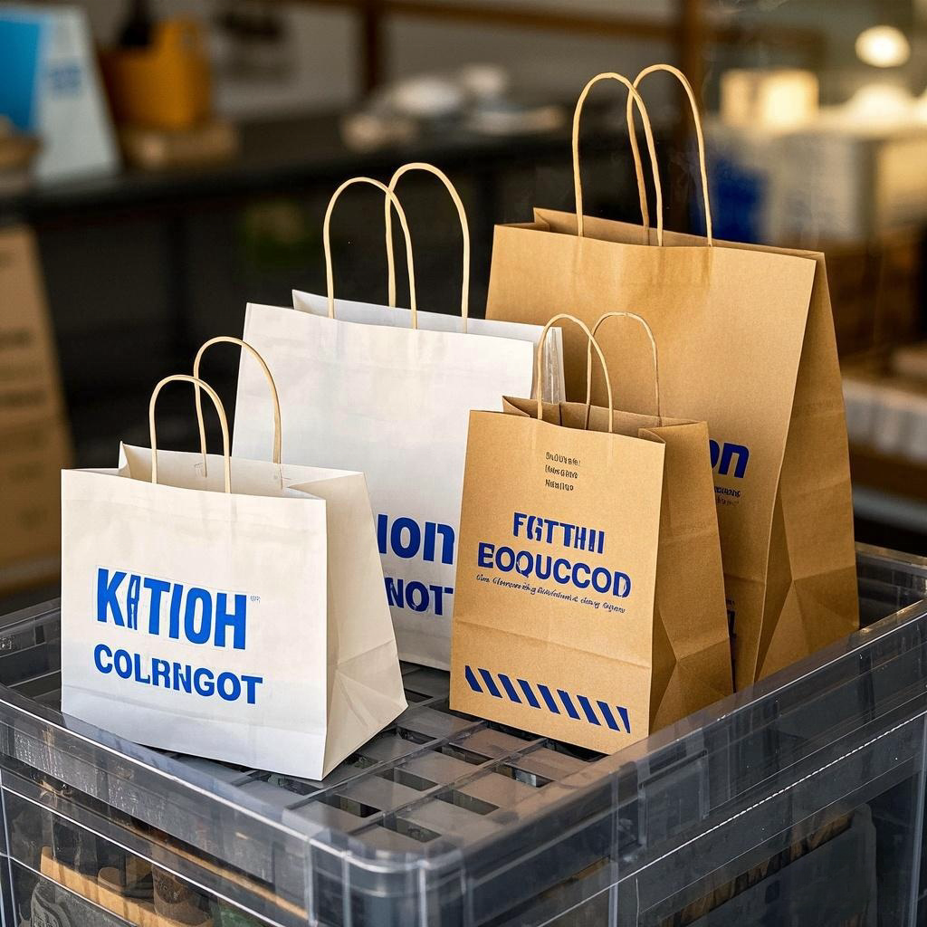 Wholesale Biodegradable Kraft Paper Shopping Bags with Handles, Customizable Design for Bakery and Coffee Shop Packaging