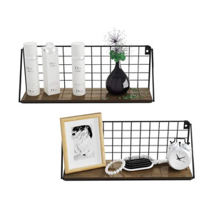Set of 2 Floating Shelves Wall Mounted Wooden Photo Frame display Rack Bamboo Wall Storage Shelves