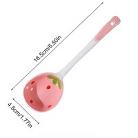 Cuillère à soupe en céramique fraise kawaii, cuillère à dessert longue poignée peinte à la main, style coréen, pour café et crème glacée, accessoires de cuisine