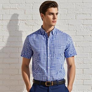 <span class=keywords><strong>Chemise</strong></span> à <span class=keywords><strong>carreaux</strong></span> bleue <span class=keywords><strong>et</strong></span> blanche décontractée pour <span class=keywords><strong>homme</strong></span> 100% coton, boutonnée, manches courtes, style hip-hop, coupe ample - Product Image 3