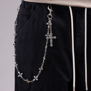 Cadena de cintura con colgante de cruz, estilo punk hip hop chapado en plata antigua para hombres y mujeres, accesorio de joyería de moda - Product Image 1