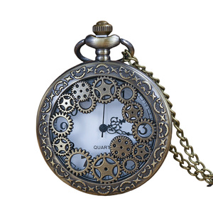 Vintage Classique Fleur Quartz Acier Inoxydable 45mm Grand <span class=keywords><strong>Engrenage</strong></span> Creux <span class=keywords><strong>Montre</strong></span> De Poche Mode Gear Hommes Femmes Flip Cover Rétro - Product Image 4