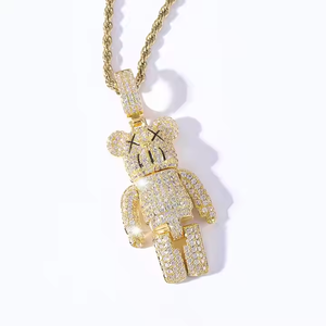 Collier tendance Hello Kitty en argent sterling 925 plaqué rhodium or rose, serti de moissanite multicolore, style hip-hop - Product Image 2