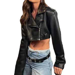 <span class=keywords><strong>Giacca</strong></span> in <span class=keywords><strong>Pelle</strong></span> Ultra Corta da <span class=keywords><strong>Donna</strong></span>, Stile Punk Sexy Sportivo, Nuova Moda con Colletto e Zip in Tinta Unita - Product Image 1