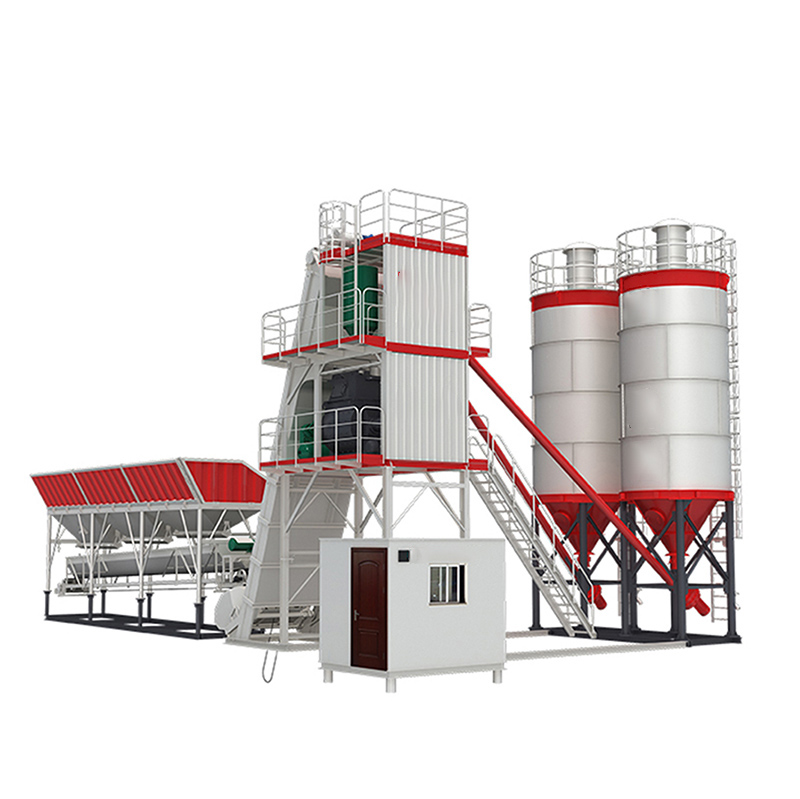 HZS60G Concrete Batching Plant 60 M3/h Production Rate Concrete Mixing Plant with 2x50t Silo