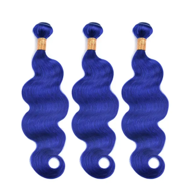 Cabelo humano virgem pacotes de cabelos azuis com fecho de cabelo azul