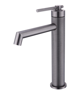 Luxury Milled Checkerboard Body and Grooved Anti-slip Handle Stainless Steel High Basin Faucet Single-handle - Product Image 2
