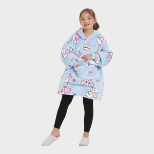 Premium Custom Oversize Warm Soft Cozy Fleece Sherpa Elephant Print Kids Winter Wearable Hoodie Manta con bolsillo grande - Product Image 4