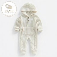 Combinaison en tricot torsadé à capuche pour bébé garçon ou fille, vêtements d'automne et d'hiver, avec poche avant, manches longues, certifiée GOTS, personnalisable OEM