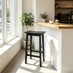 Curved Bar <b>Stool</b> Black Walnut 39x23x61 Cm Minimalist Design Modern Style Durable Wood Base For Home And Commercial Use - Product Image 1