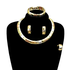 Latest Italian Design Brazil Gold Design Jewelry Set Necklace Bracelet Earrings Ring Four Piece Jewellery Sets FHK12997