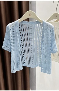 2025 nuovo Design Cardigan in maglia sottile traforata giacca da donna scialle maglieria stile spiaggia - Product Image 2