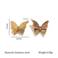 Pendentif papillon en acier inoxydable plaqué or 18 carats avec incrustation de coquille d'ormeau blanc pour la fabrication de bijoux