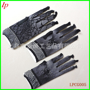 Gants en maille d'Halloween, design toile d'araignée noire pour costumes LPCG005 - Product Image 1