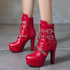 All'ingrosso da donna <span class=keywords><strong>con</strong></span> fibbia per cintura <span class=keywords><strong>con</strong></span> rivetto <span class=keywords><strong>con</strong></span> suola spessa scarpe in pelle <span class=keywords><strong>con</strong></span> plateau <span class=keywords><strong>con</strong></span> punta tonda stivali da donna Sexy e pesanti <span class=keywords><strong>stivaletti</strong></span> - Product Image 1