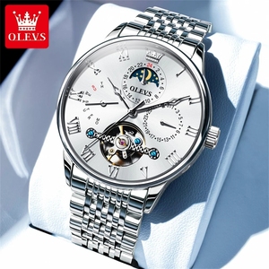 Montre homme OLEVS 7009 originale, montre squelette automatique de luxe pour homme, calendrier, étanche, montre à aiguilles, phase lunaire, montre mécanique - Product Image 1