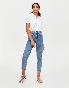 Basic mom Jeans snowflake denim capris high waist women jeans - Product Image 4