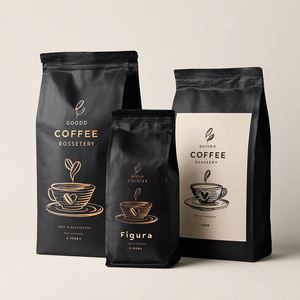 Sac d'emballage de café doré noir de qualité alimentaire imprimé de logo personnalisé avec fermeture à glissière Valve petit grain de café 12oz 500g sac <span class=keywords><strong>Doypack</strong></span> - Product Image 2