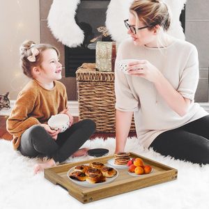 Bandeja de Desayuno de Madera de Acacia con Patas Plegables, Bandeja para Servir con Asa Integrada para Sofá, Cama, TV, Comida, Aperitivos, Portátil, Trabajo - Product Image 4