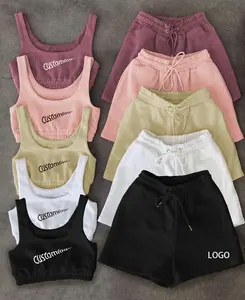 2024 Mùa Hè Thể Thao Phụ Nữ Đặt Quần Áo Thương Hiệu Logo Crop Tops Và Quần Ngắn Chạy Bộ Bộ Đồ Thể Thao 2 Pcs Mồ Hôi Phù Hợp Với Cho Phụ Nữ