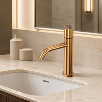 Robinet de lavabo de luxe en laiton massif doré antique, monotrou, à poser sur le comptoir, avec cartouche céramique, mitigeur eau chaude et froide pour hôtel et villa