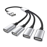 Adaptador Hub OTG USB-C de 4 Puertos, Cable de Nailon Trenzado, Conductor de Cobre Puro, Carga Rápida de 5A, Transferencia de Datos USB 2.0, para Teléfonos y Laptops, OEM
