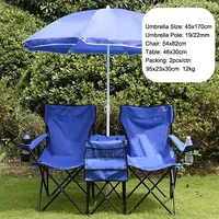 Портативный складной двойной стул для пикника с зонтиком, настольное охлаждающее пляжное кресло для кемпинга