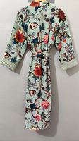 Robe kimono en velours à imprimé floral pour femme, manches longues, sans col, en coton, avec cordon de serrage, vêtements de nuit décontractés, vêtements de printemps
