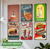 En gros, Décoration murale alimentaire pour la maison, Plaque en métal vintage anti-ternissement motif burger, Nouveau style, Plaque en étain par sublimation, Cadeau artistique pour la cuisine