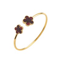 MIRADIA Moda Doble Flor 18K Chapado en Oro Pulsera de Acero Inoxidable Cinco Hojas Flor Joyería Mujeres Brazalete Pulseras