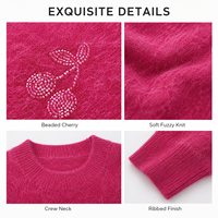 Pull en tricot brodé fuchsia pour femme, col rond, manches longues, fabricant sur mesure