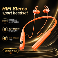 Écouteurs Sportifs Stéréo HIFI à Basses Puissantes Orange, 40+ Heures d'Autonomie, Réduction du Bruit, Mains Libres Mobile, Casque Tour de Cou