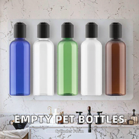 Bouteilles rondes Boston vides en PET de 30 ml (30/50/60/100/120 ml) avec bouchon à disque noir, impression sérigraphique pour emballage de shampoing, huile corporelle, cosmétiques