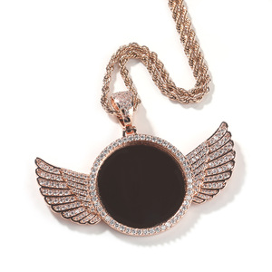 <strong>Best</strong> Selling Trendy <strong>Medallion</strong> Photo Picture Frame Pendant Trays Iced CZ Angel Wings Heart-shaped Charm <strong>Necklace</strong> Rope Pearl - Product Image 3