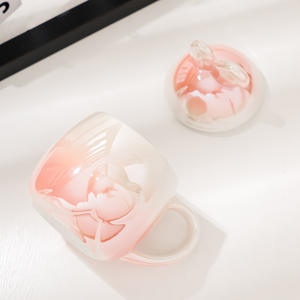 <b>Ceramic</b> Rabbit <b>Mug</b> Gradient Purple Design With <b>Lid</b> And Handle Cute Creative Gift For Women - Product Image 3