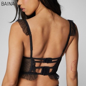 Französische ultra dünne Dessous Mesh bestickte Spitze Perspektive Gathering Shaping Sexy BH zweiteiliges Set für Frauen - Product Image 4