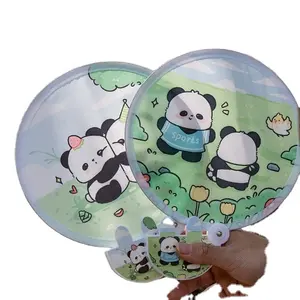 중국 스타일 귀여운 팬더 창조적 인 만화 여름 멋진 작은 팬 휴대용 둥근 손 접는 팬 원형 플라스틱 팬 프로모션